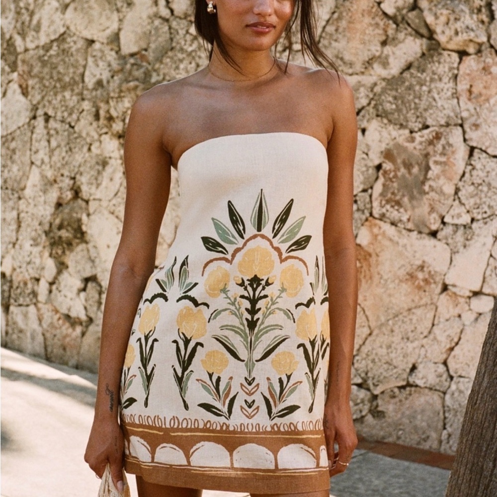 Abercrombie & Fitch Scarlett Cream Strapless Linen-Blend Skort Dress